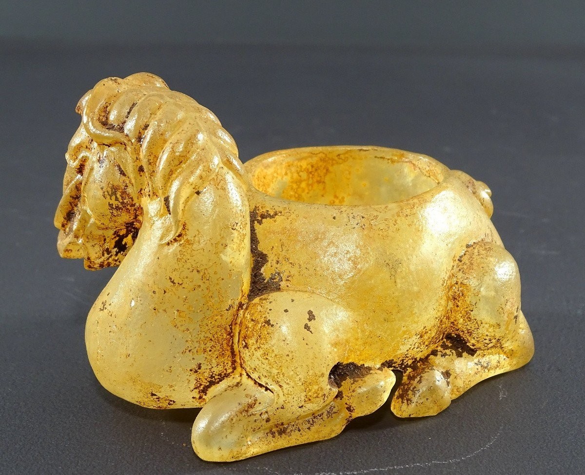 China, 18th Century, Glass Cup With Ground Inlays In The Shape Of A Reclining Horse.-photo-3