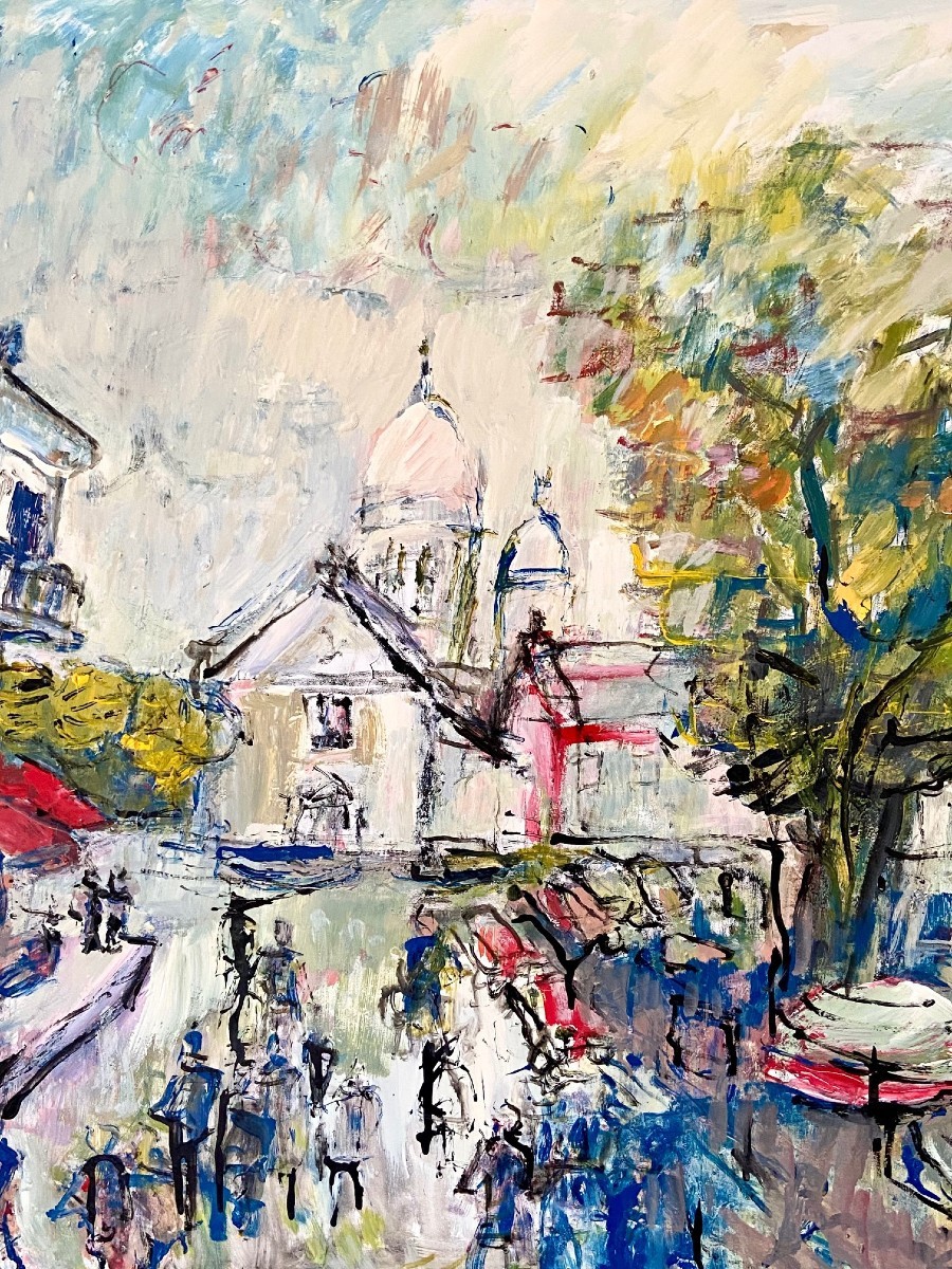 Mario Bonamici (1912-2002), Tableau Vue De La Place Du Tertre à Paris Montmartre.-photo-3