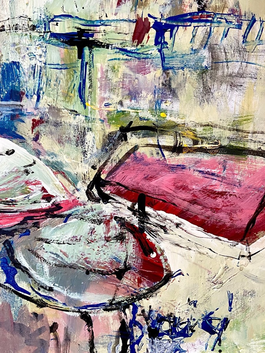 Mario Bonamici (1912-2002), Tableau Vue De La Place Du Tertre à Paris Montmartre.-photo-1