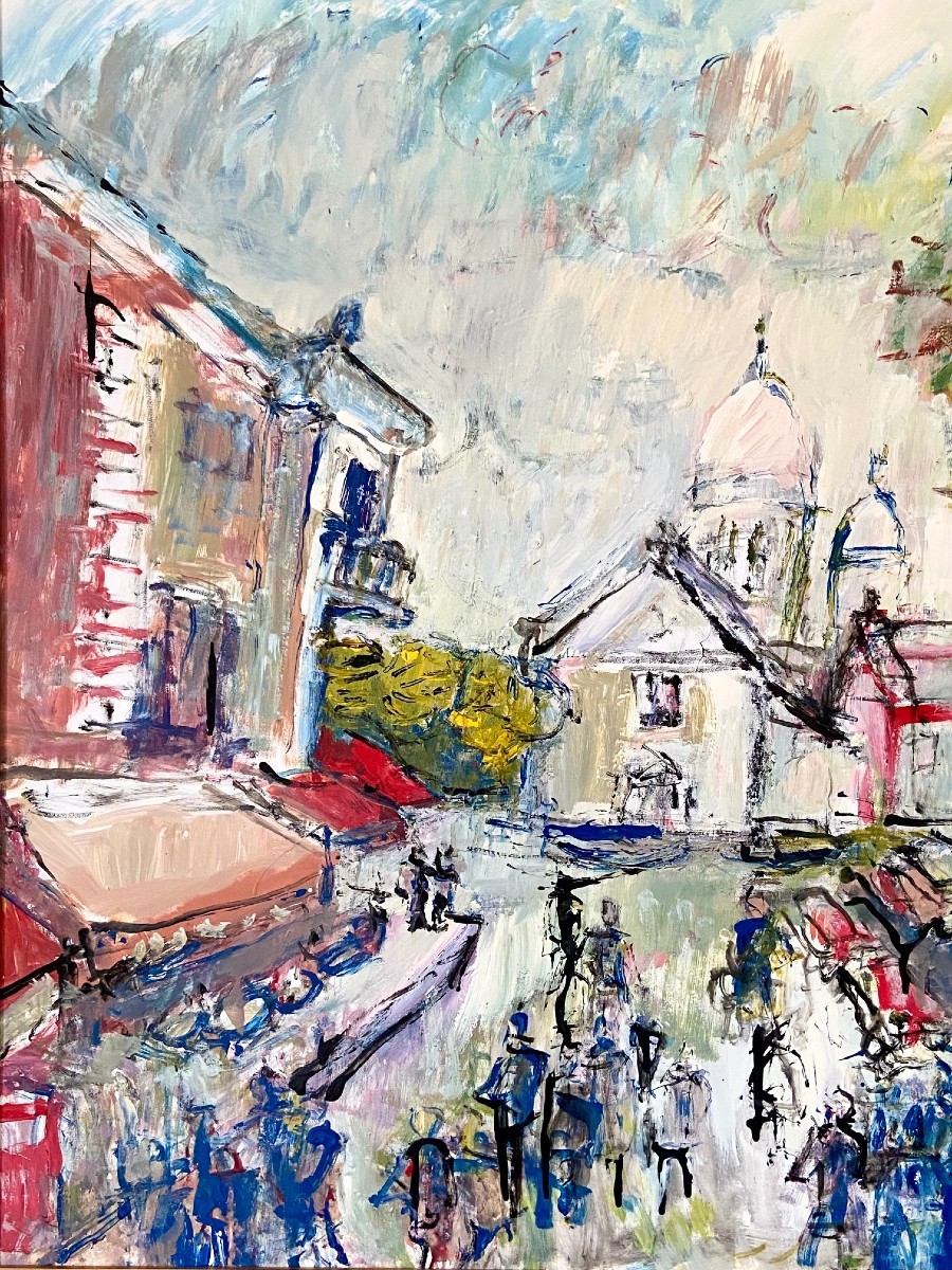 Mario Bonamici (1912-2002), Tableau Vue De La Place Du Tertre à Paris Montmartre.-photo-2
