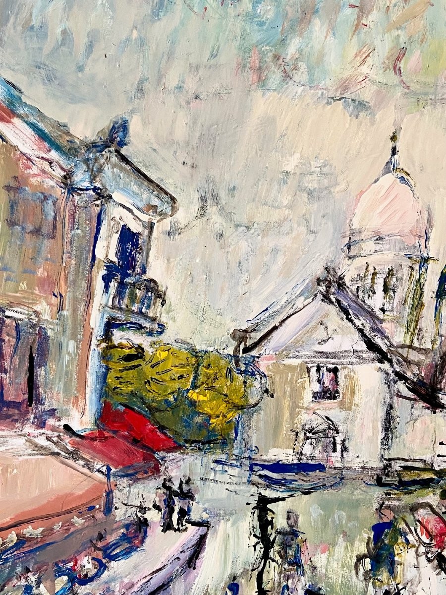 Mario Bonamici (1912-2002), Tableau Vue De La Place Du Tertre à Paris Montmartre.-photo-4