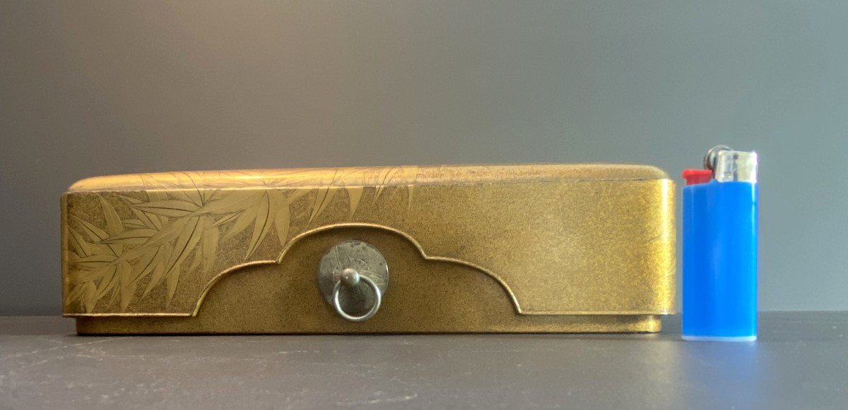 Japon - Époque Edo (1601-1868), Fumibako en laque or kinji et fond nashiji au décor de bambous.-photo-4