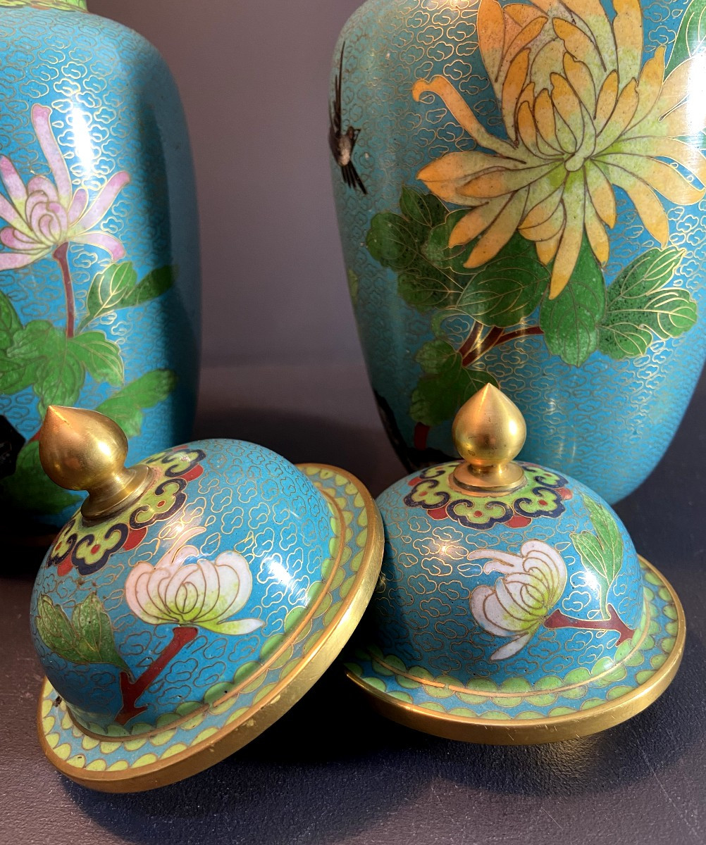 China, 1950s/1960s, Pair Of Cloisonné Enamel Pots With Floral Decoration.-photo-3
