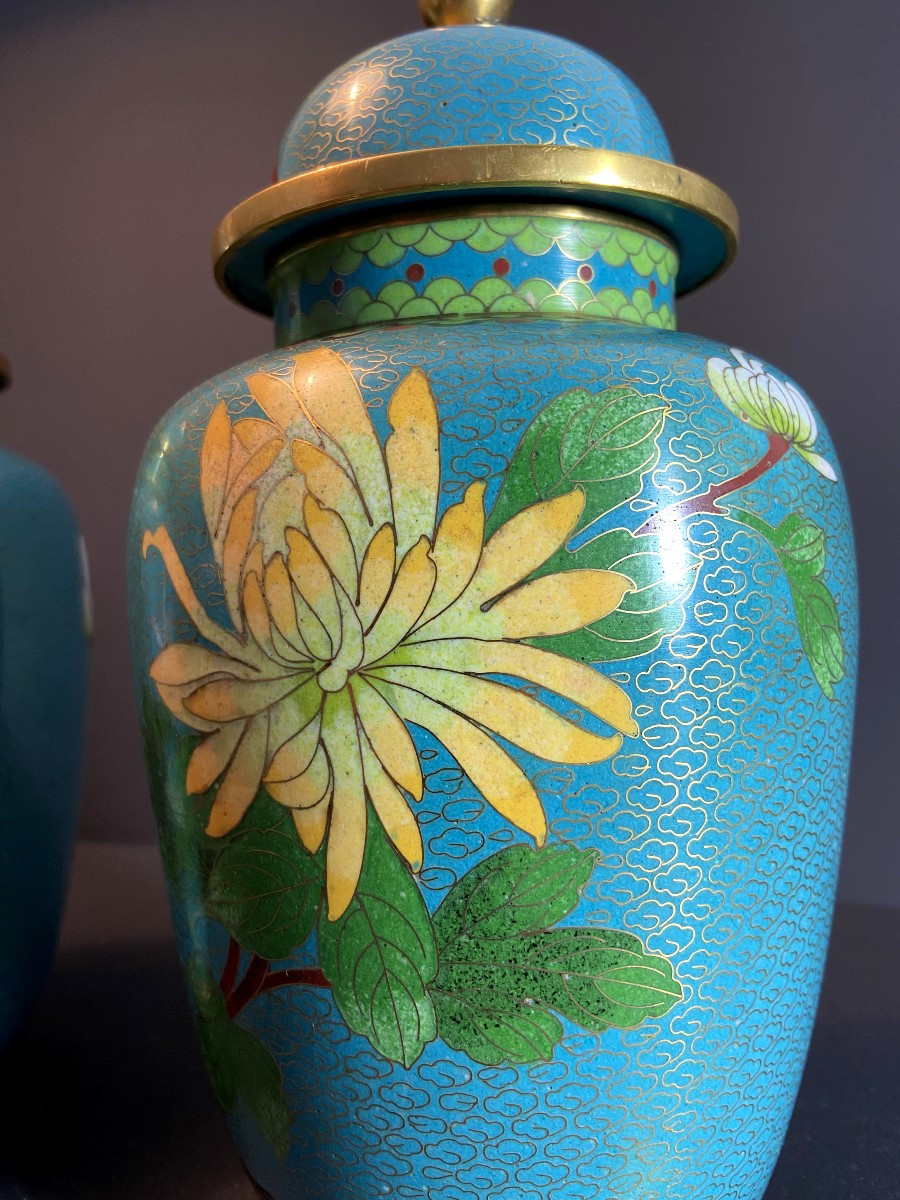 China, 1950s/1960s, Pair Of Cloisonné Enamel Pots With Floral Decoration.-photo-4