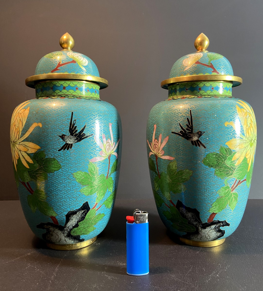 China, 1950s/1960s, Pair Of Cloisonné Enamel Pots With Floral Decoration.-photo-8
