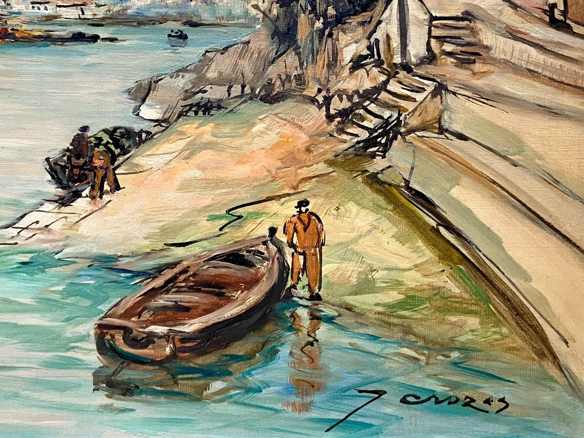 Joseph Crozes (actif Des Années 1930 à 1950), Tableau Vue De Douarnenez Depuis Tréboul.-photo-4