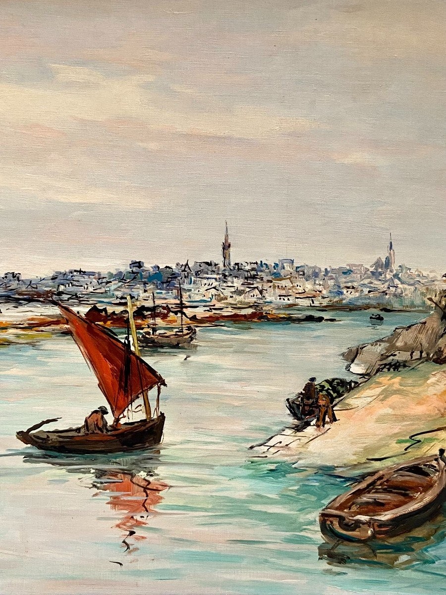 Joseph Crozes (actif Des Années 1930 à 1950), Tableau Vue De Douarnenez Depuis Tréboul.-photo-4