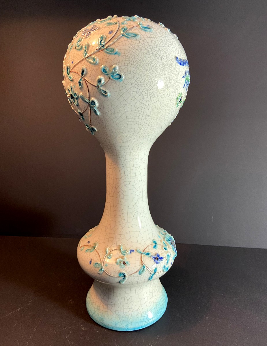 France, Mid 20th Century, Glazed Earthenware Marotte With Flower Design.-photo-3
