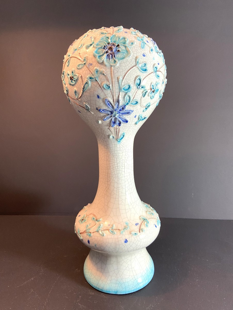 France, Mid 20th Century, Glazed Earthenware Marotte With Flower Design.-photo-1