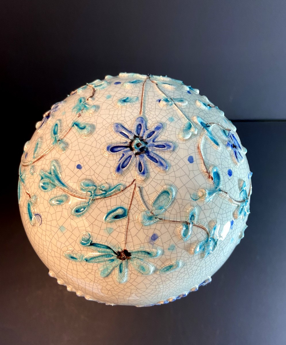 France, Mid 20th Century, Glazed Earthenware Marotte With Flower Design.-photo-2