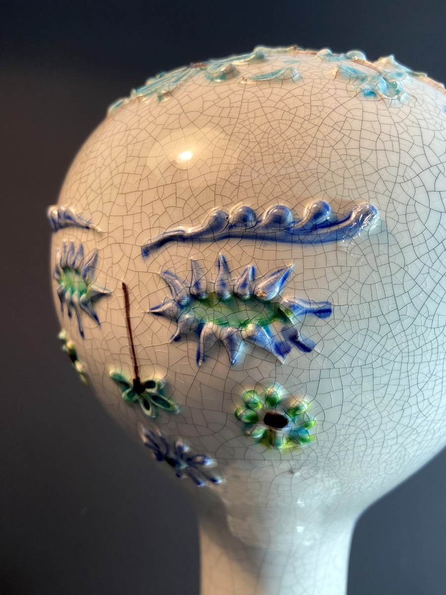 France, Mid 20th Century, Glazed Earthenware Marotte With Flower Design.