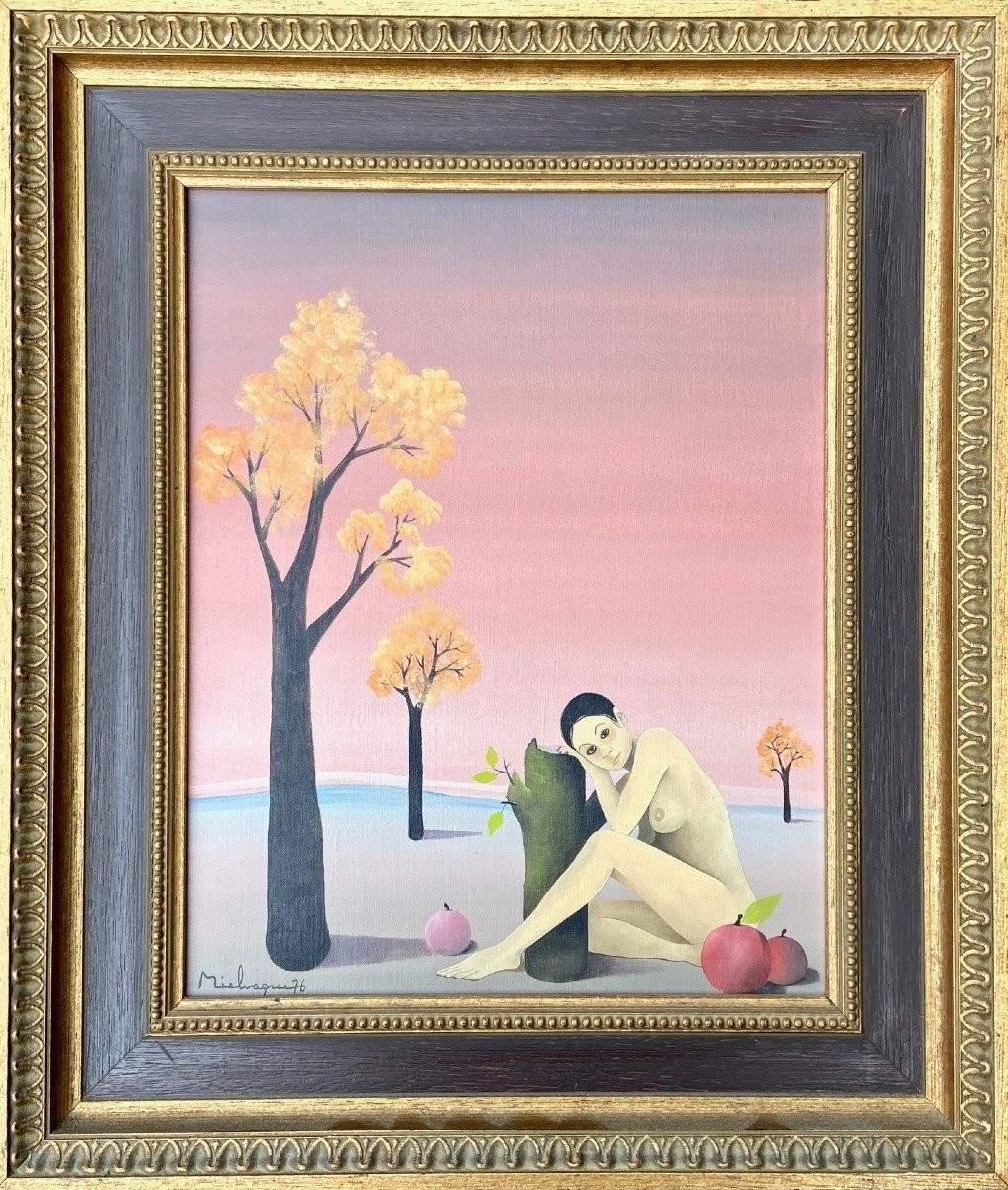 François Mielvaque (b. 1934), Surrealist Painting From 1976 On The Theme Of ève.-photo-2