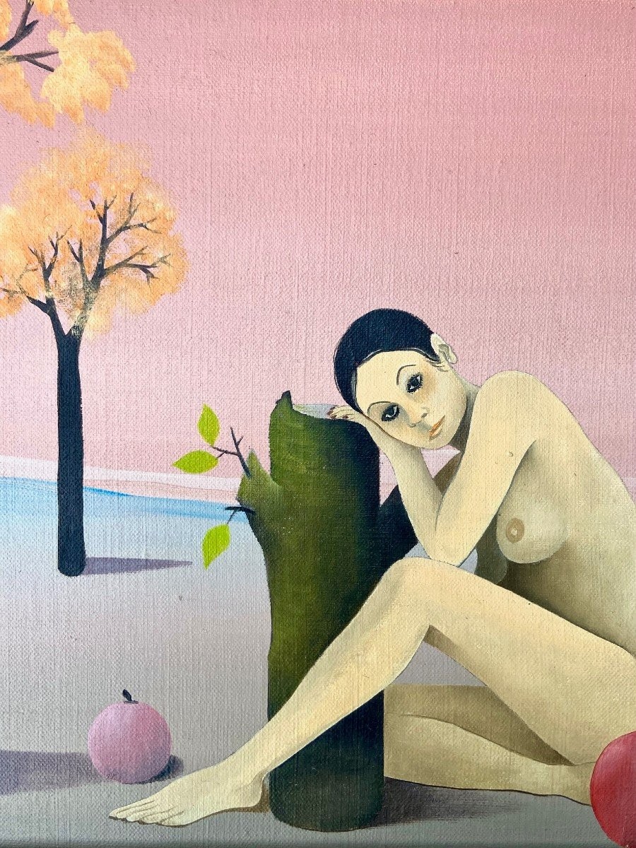 François Mielvaque (b. 1934), Surrealist Painting From 1976 On The Theme Of ève.-photo-3