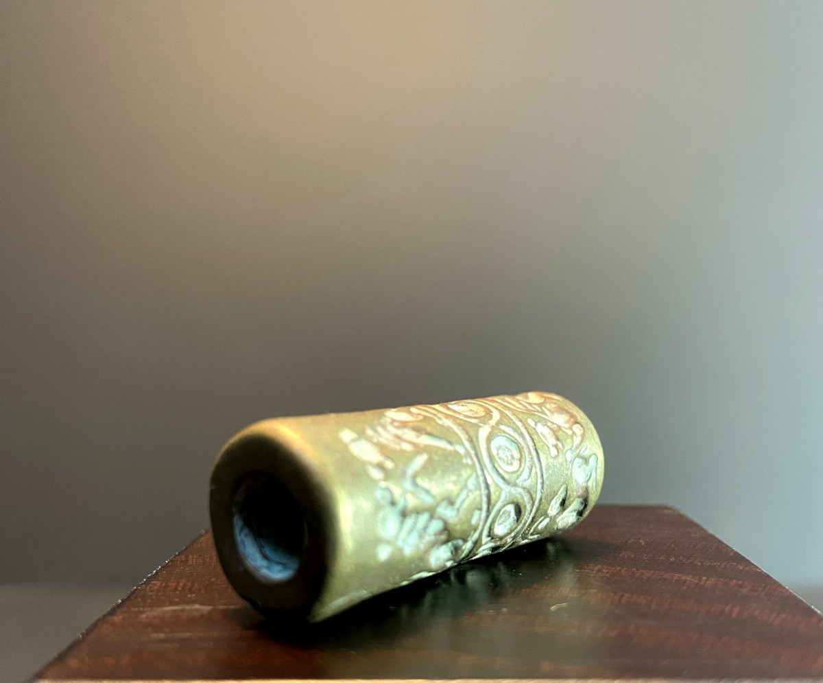 Bactrian Civilization, 300/400 B.c., Richly Decorated Bronze Cylinder Seal.-photo-2