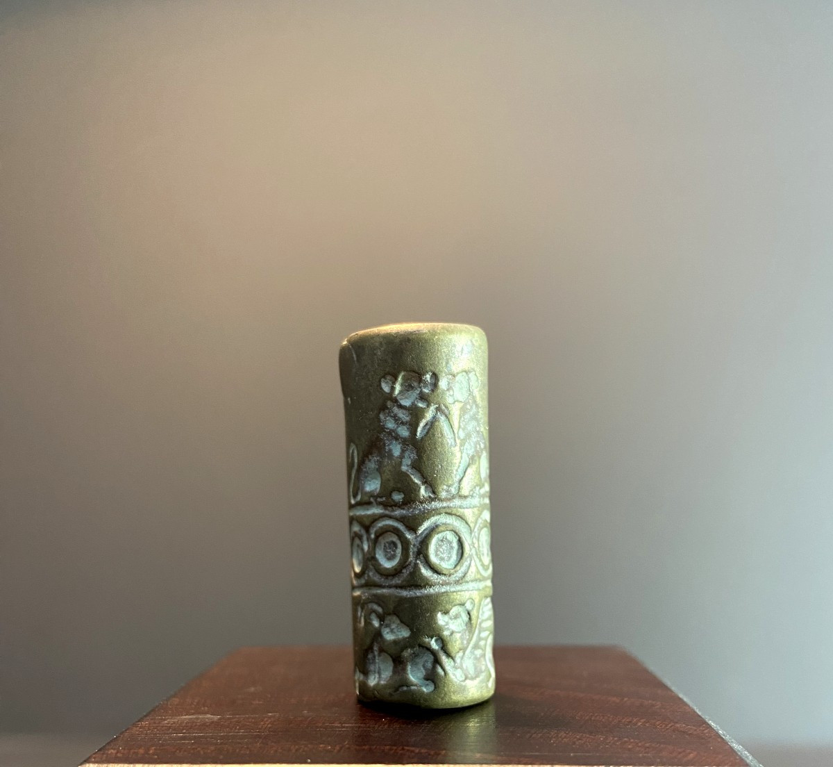 Bactrian Civilization, 300/400 B.c., Richly Decorated Bronze Cylinder Seal.-photo-3