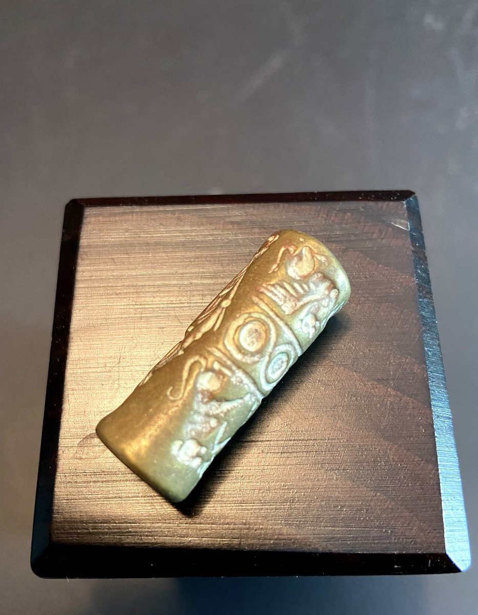 Bactrian Civilization, 300/400 B.c., Richly Decorated Bronze Cylinder Seal.-photo-1