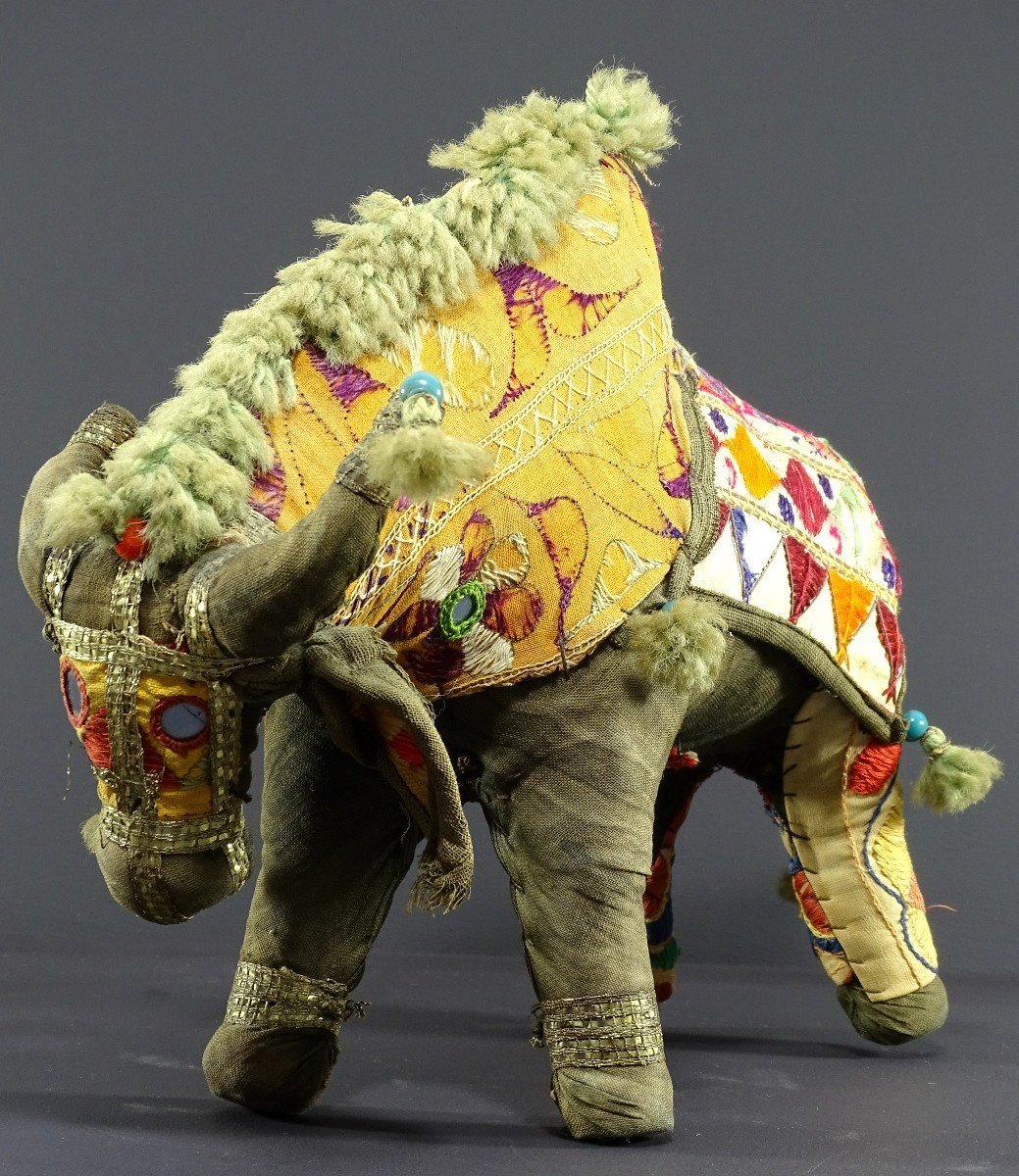 India, Mid-20th Century, Cloth Toy Depicting A Bull Decorated With Glass Beads.-photo-2