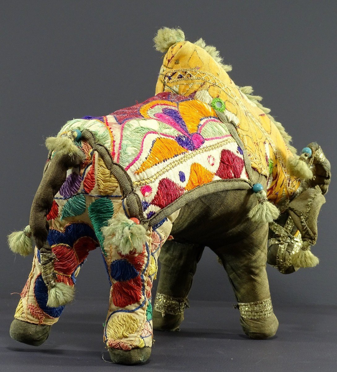 India, Mid-20th Century, Cloth Toy Depicting A Bull Decorated With Glass Beads.-photo-4