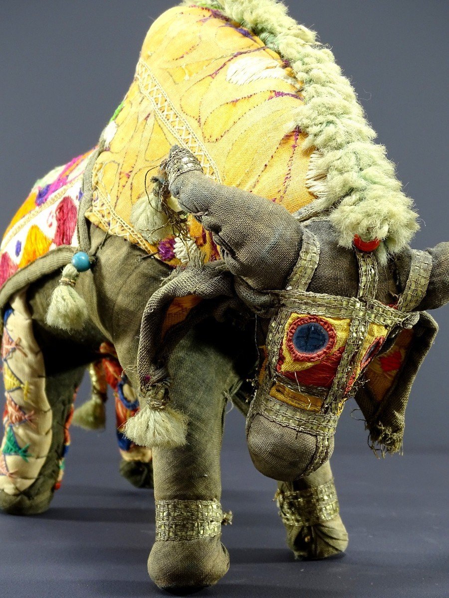 India, Mid-20th Century, Cloth Toy Depicting A Bull Decorated With Glass Beads.-photo-3