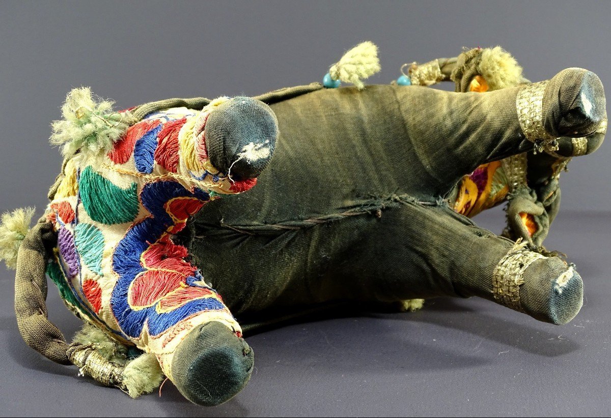 India, Mid-20th Century, Cloth Toy Depicting A Bull Decorated With Glass Beads.-photo-4