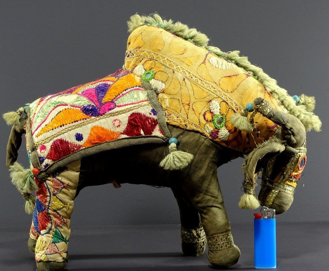 India, Mid-20th Century, Cloth Toy Depicting A Bull Decorated With Glass Beads.-photo-5