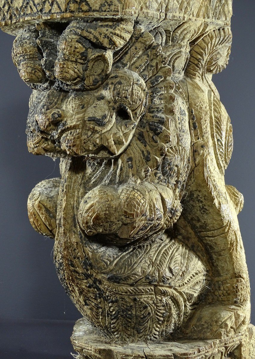 India, Tamil Nadu Region, 17th–18th Centuries, Wooden Architectural Element Depicting A Yali.-photo-2