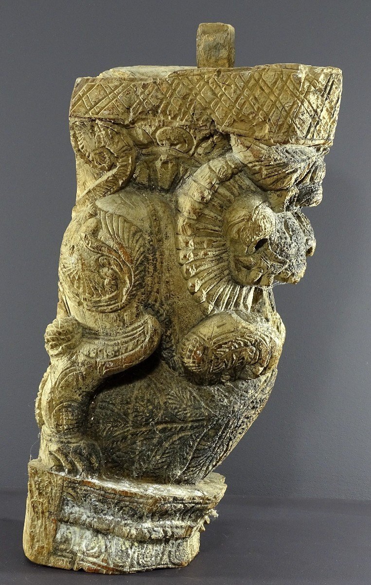 India, Tamil Nadu Region, 17th–18th Centuries, Wooden Architectural Element Depicting A Yali.-photo-5