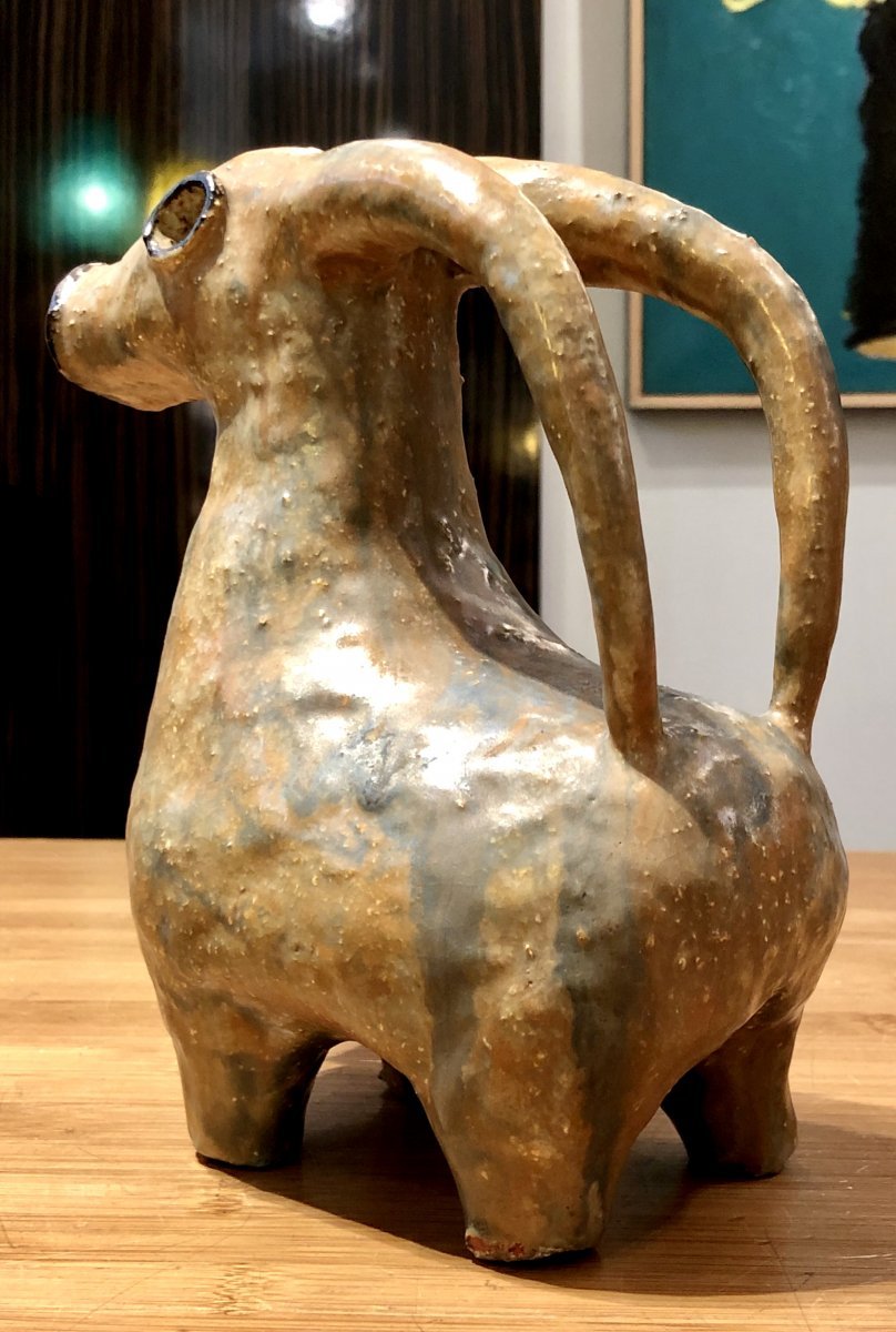 Early 20th Century, Ceramic Ibex Sculpture In The Style Of Iranian Aquamaniles.-photo-4