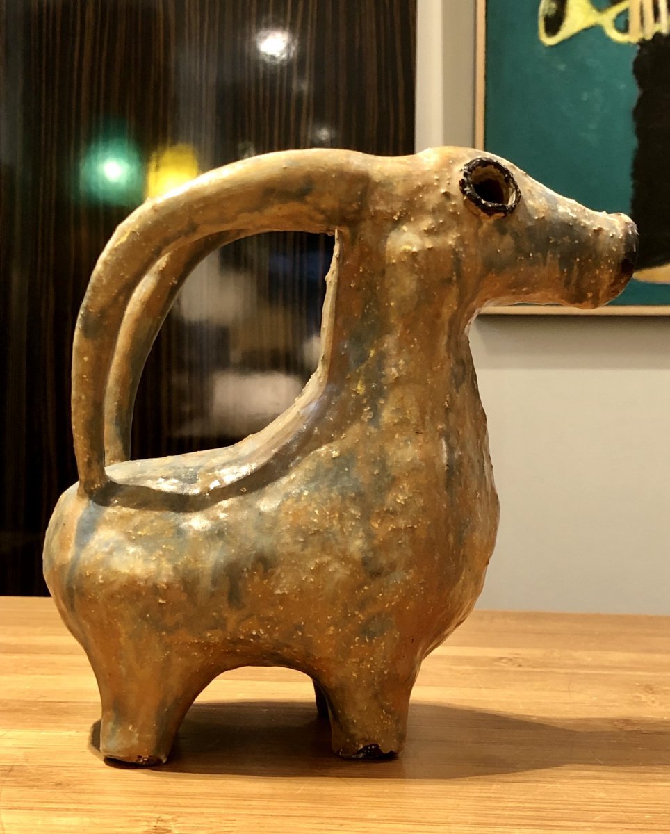Early 20th Century, Ceramic Ibex Sculpture In The Style Of Iranian Aquamaniles.-photo-2