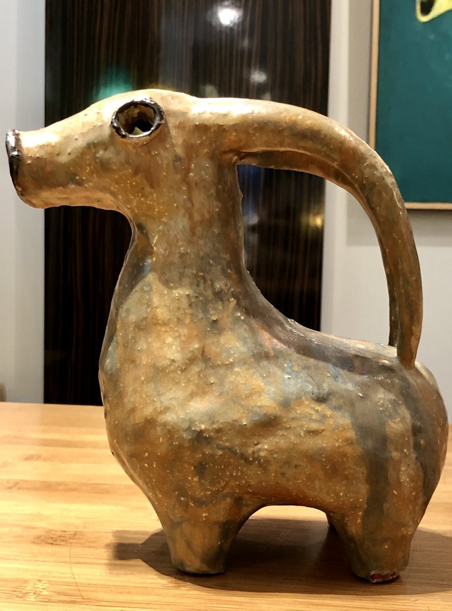 Early 20th Century, Ceramic Ibex Sculpture In The Style Of Iranian Aquamaniles.-photo-3