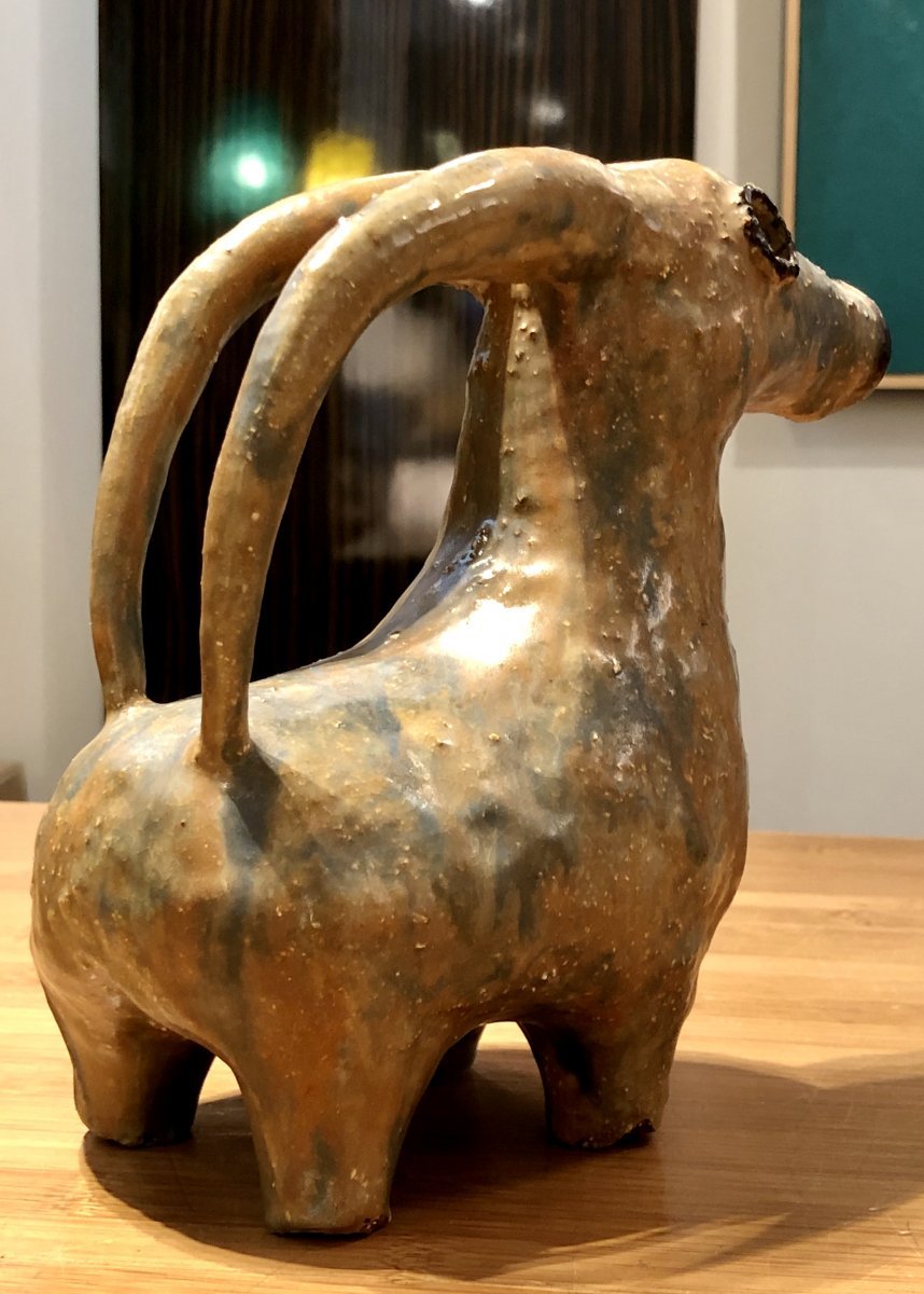 Early 20th Century, Ceramic Ibex Sculpture In The Style Of Iranian Aquamaniles.-photo-5