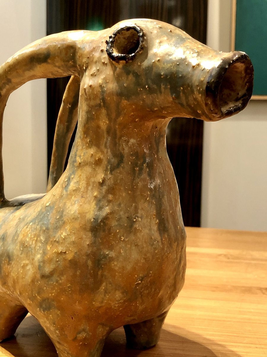 Early 20th Century, Ceramic Ibex Sculpture In The Style Of Iranian Aquamaniles.-photo-6