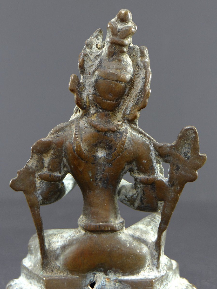 Népal, Début Du XIXème Siècle, Statue En Bronze De La Déesse Bouddhiste Tara Verte.-photo-3