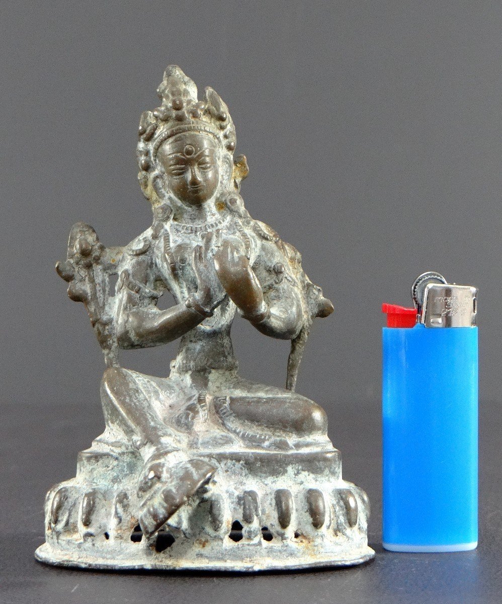 Népal, Début Du XIXème Siècle, Statue En Bronze De La Déesse Bouddhiste Tara Verte.-photo-6