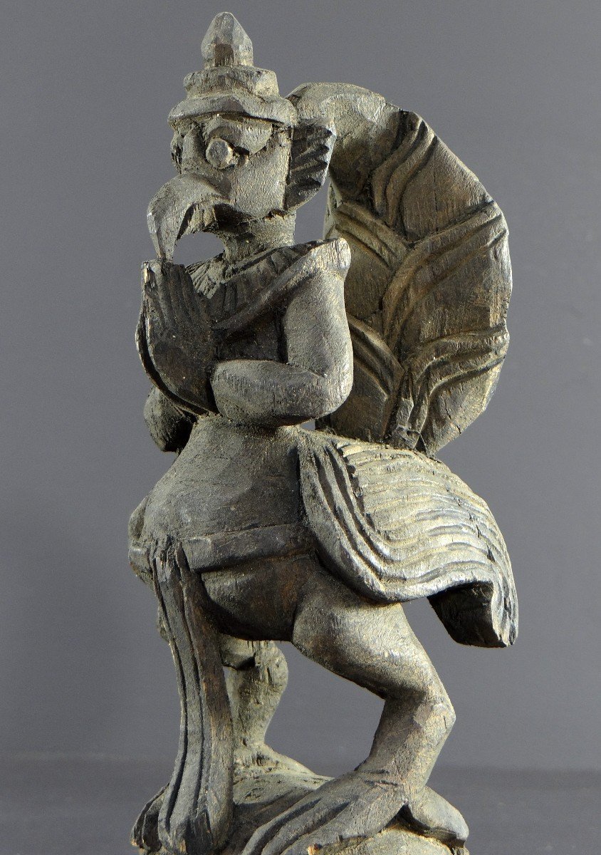 Burma, Mid-20th Century, Carved Loom Pulley Depicting Garuda.-photo-3