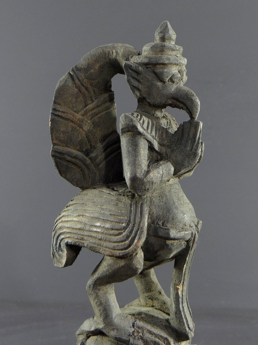 Burma, Mid-20th Century, Carved Loom Pulley Depicting Garuda.-photo-1