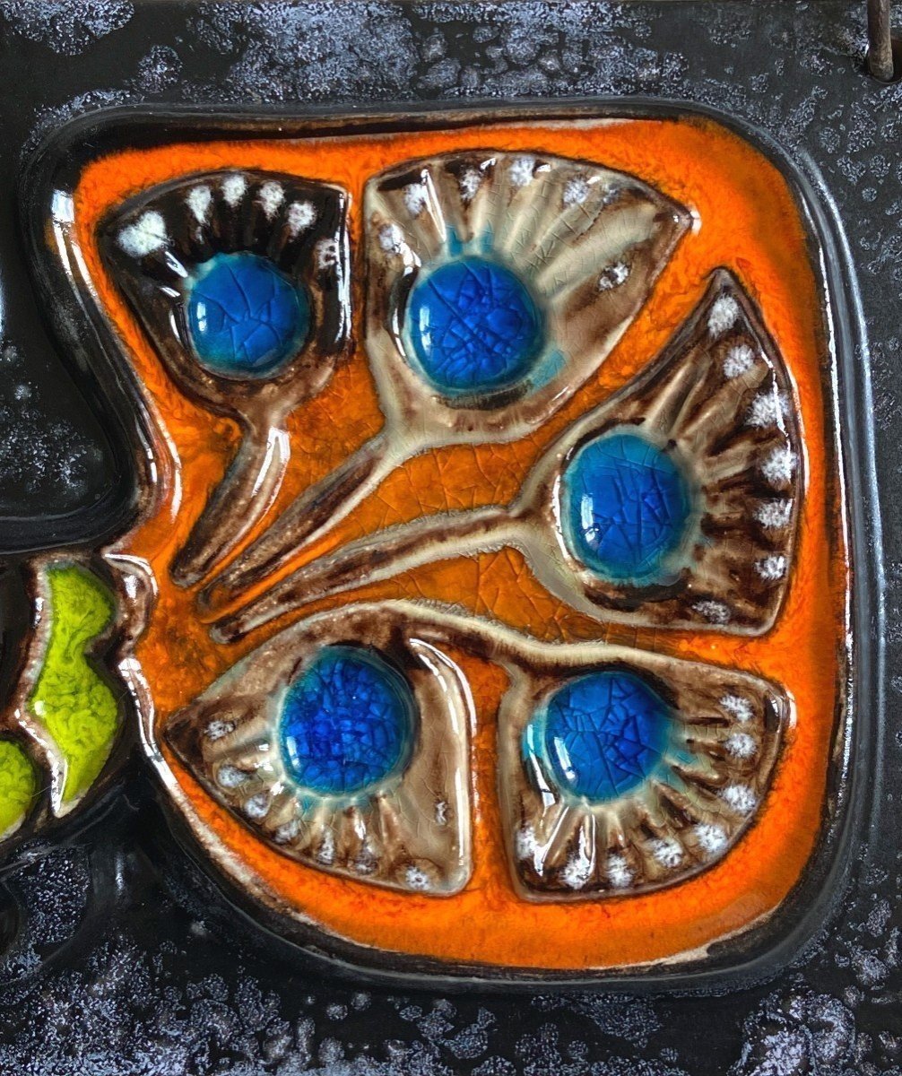 Germany, 1960s, Polychrome Glazed Ceramic Plate Depicting A Peacock.-photo-3