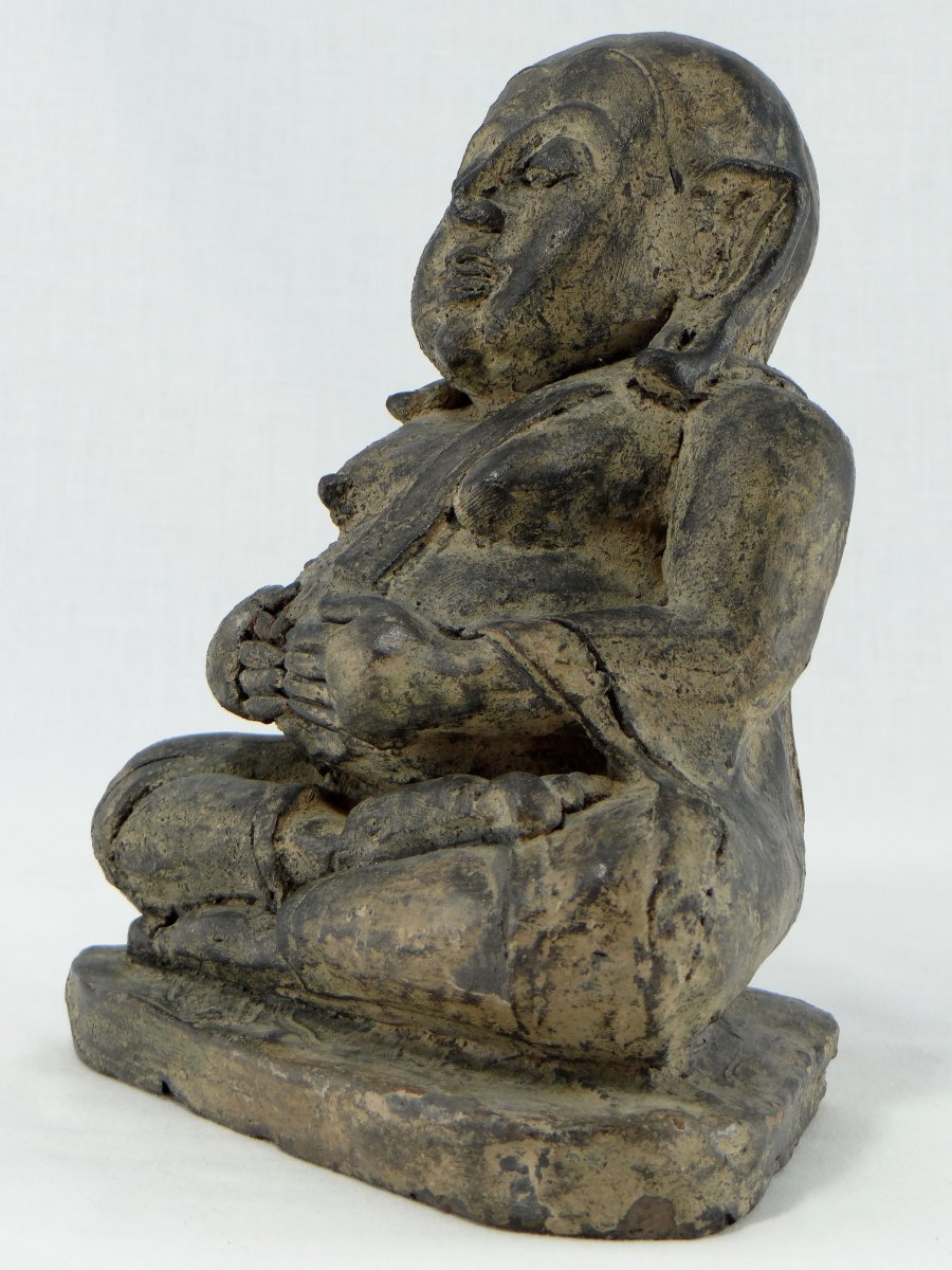 China, Circa 1900 Or Earlier, Putaï Or Opulent Buddha, Modeled In Terracotta.-photo-2