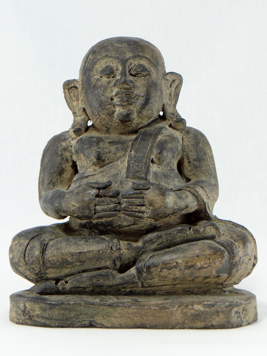 China, Circa 1900 Or Earlier, Putaï Or Opulent Buddha, Modeled In Terracotta.-photo-3