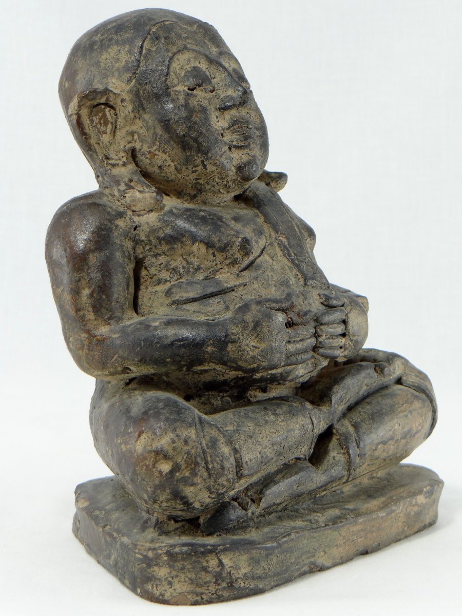 China, Circa 1900 Or Earlier, Putaï Or Opulent Buddha, Modeled In Terracotta.-photo-4
