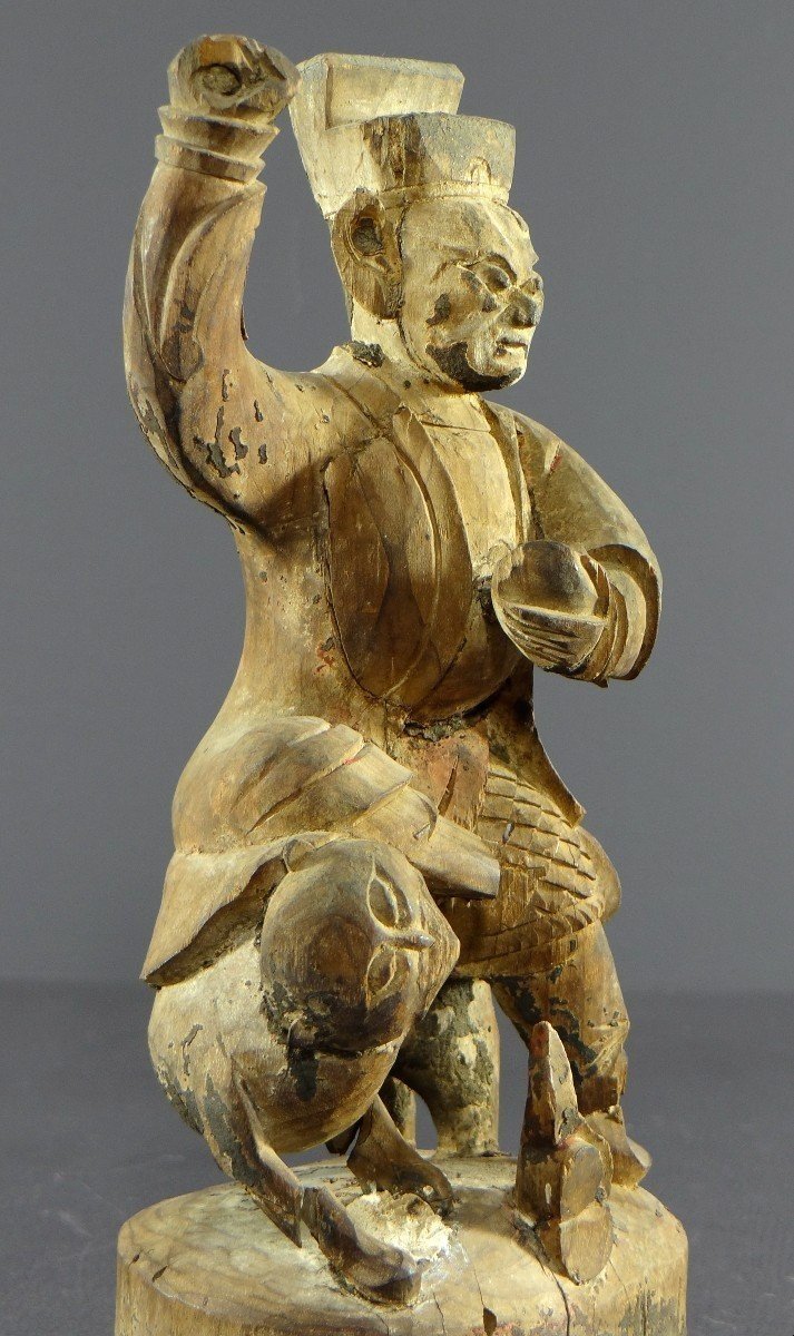 Chine, Début Du XIXème Siècle, Statue De Chao Kung Ming En Bois Sculpté.-photo-2