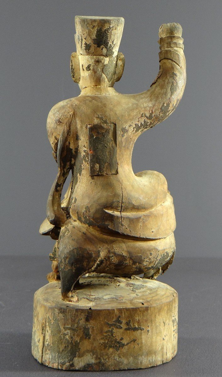 Chine, Début Du XIXème Siècle, Statue De Chao Kung Ming En Bois Sculpté.-photo-2
