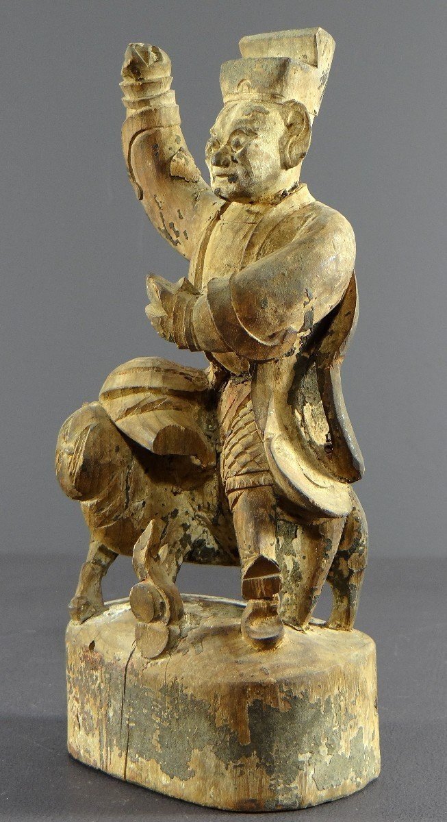 Chine, Début Du XIXème Siècle, Statue De Chao Kung Ming En Bois Sculpté.-photo-4