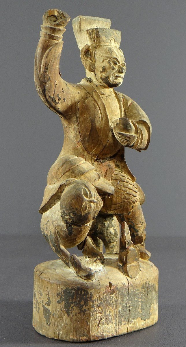 Chine, Début Du XIXème Siècle, Statue De Chao Kung Ming En Bois Sculpté.-photo-7
