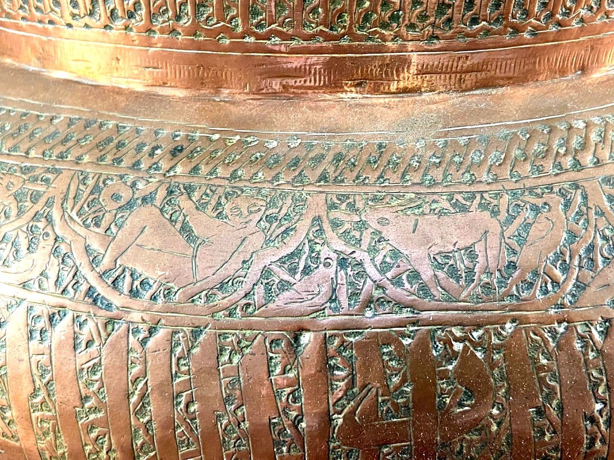 Indo-persian Culture, 19th Century, Tin-plated Copper Calligraphy Bowl With Animal Motifs.-photo-3