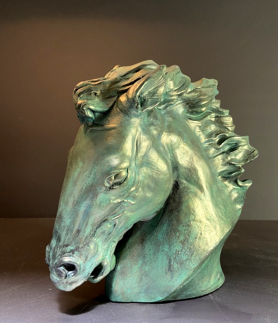 Patinated Plaster Horse Sculpture By James Killian Spratt For Austin Productions, 1978.