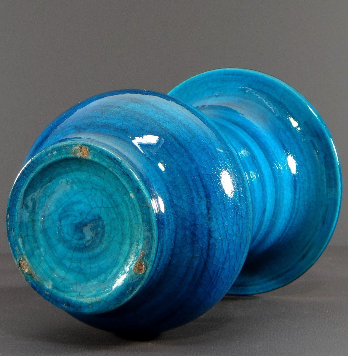 France, 1950s, Glazed Ceramic Vase In Shades Of Blue.-photo-4