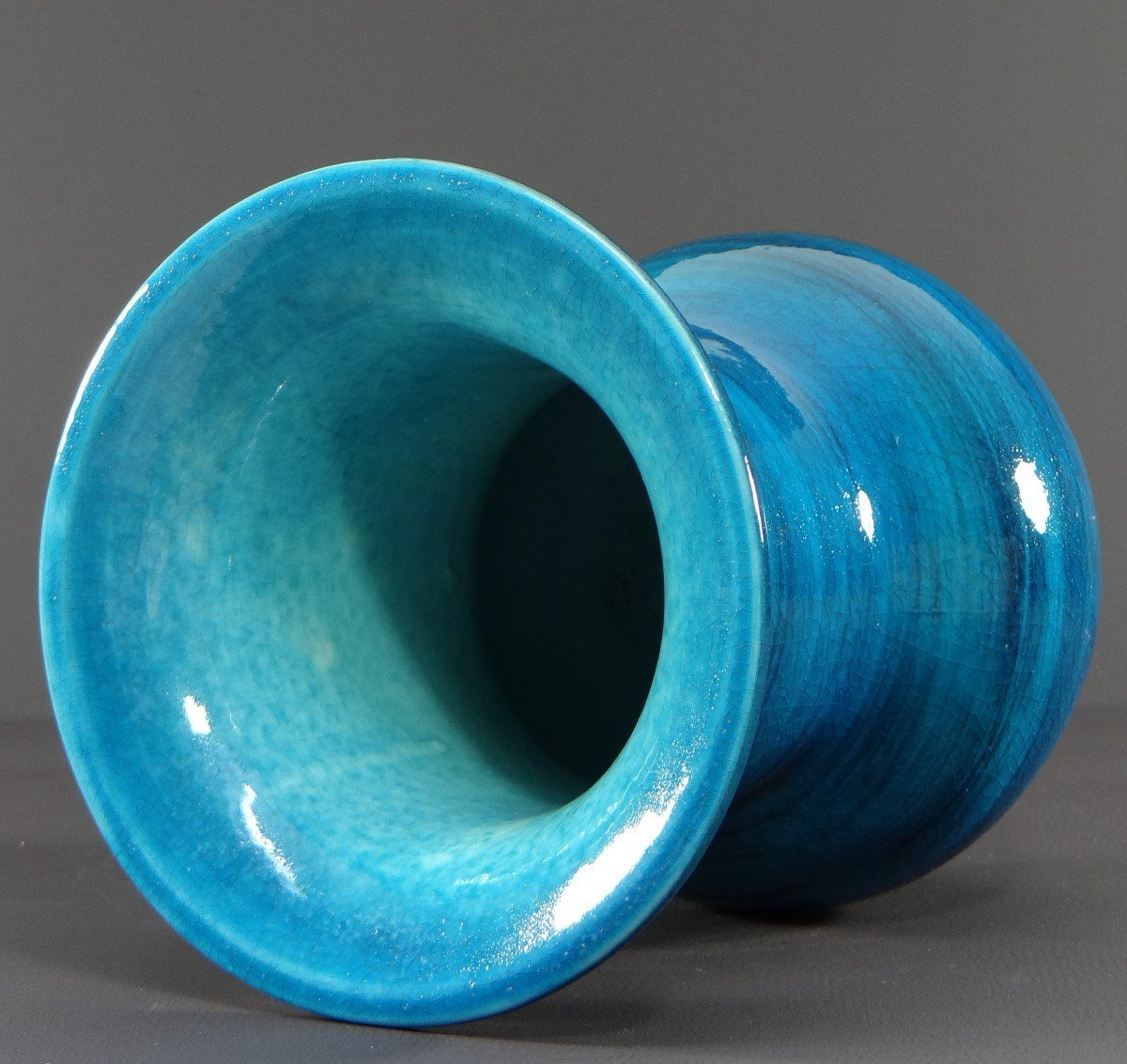 France, 1950s, Glazed Ceramic Vase In Shades Of Blue.-photo-2