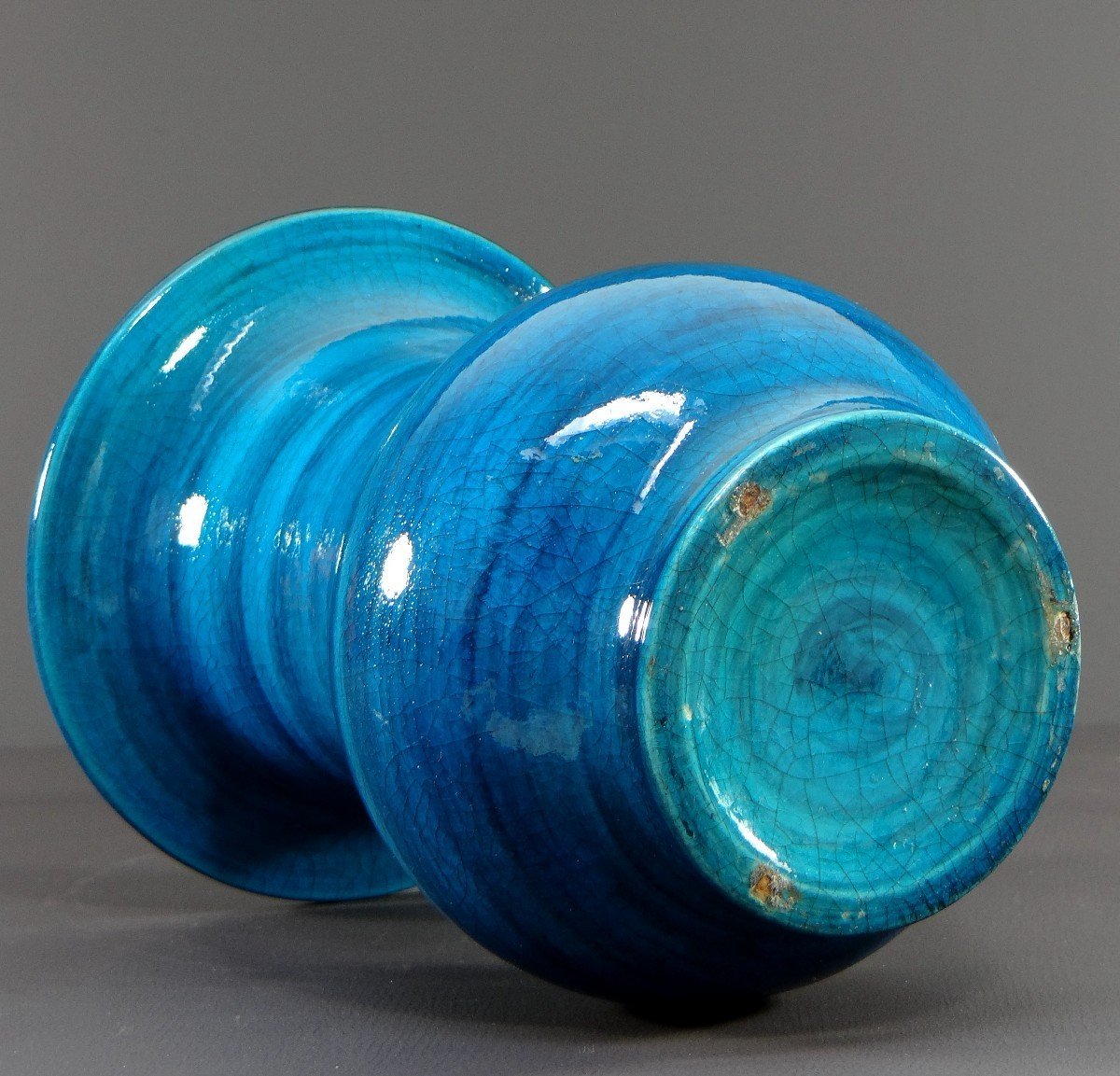 France, 1950s, Glazed Ceramic Vase In Shades Of Blue.-photo-3
