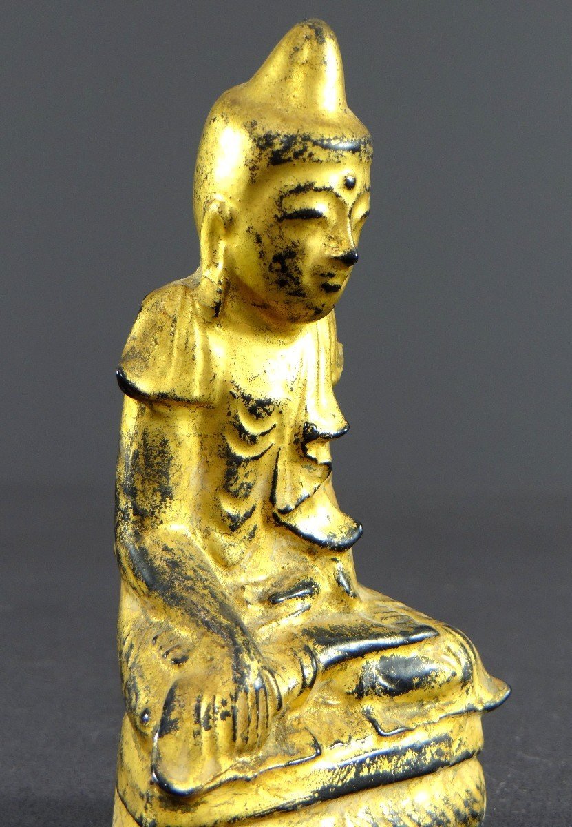 Birmanie, Début Du XXème Siècle, Statue De Bouddha En Bois Laqué à La Feuille D’or.-photo-2